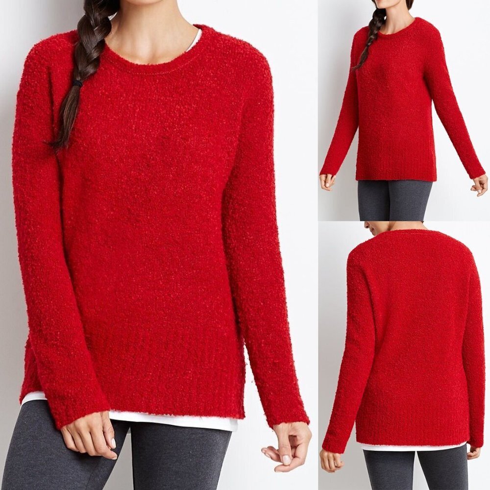 J. Jill PureJill Wool Blend Bouclé Knit Plush Sweater Perfect Red Heather Cozy M